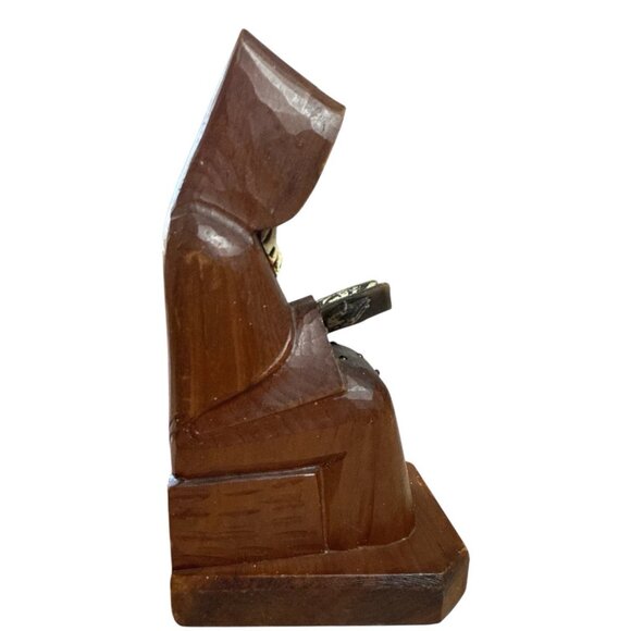 Vintage Hand Carved Wooden Monk Figurine with Rosary & Book Religious Folk Art - Picture 4 of 8